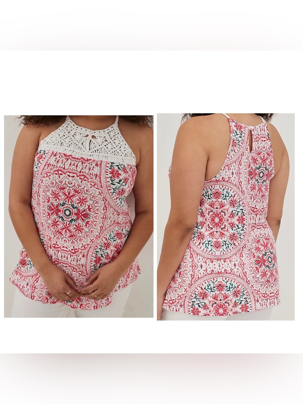 Torrid Medallion Print Macrame Tank Top Women’s Size 00 Large 10/12 Boho